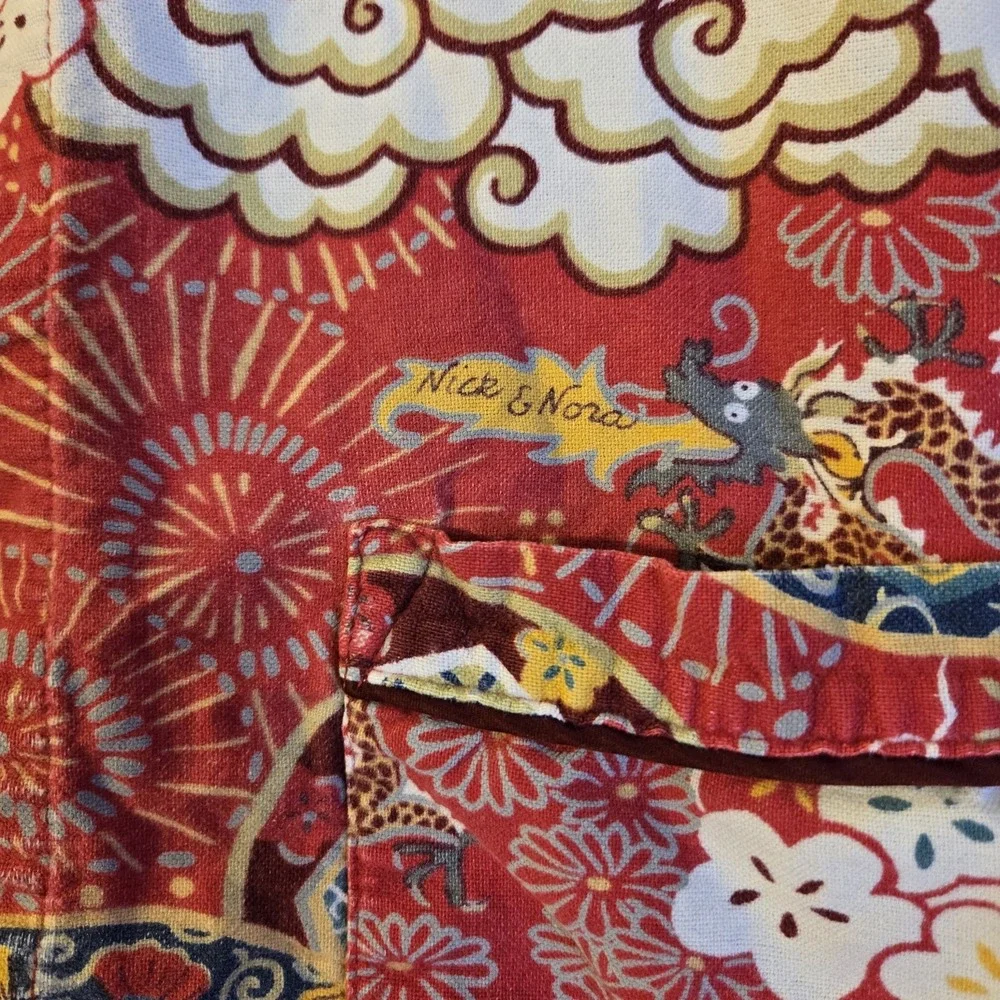 Nick &‎ Nora Pajama Top Medium Red Long Sleeve Button Pocket Cotton Blend